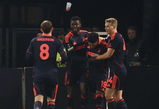Nottingham Forest's Igor Jesus celebrates scoring their second goal with teammates