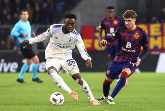 Aston Villa's Lamare Bogarde in action with Basel's Andrej Bacanin
