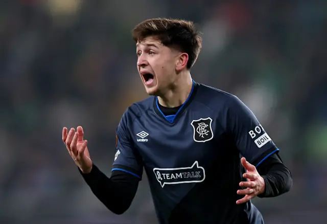 Mikey Moore of Rangers reacts