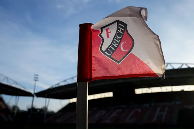 A detailed view of the corner flag inside the stadium