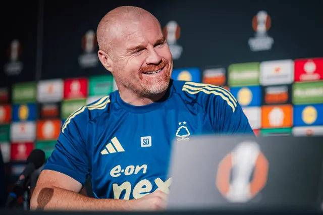 Sean Dyche, head coach of Nottingham Forest addresses the media