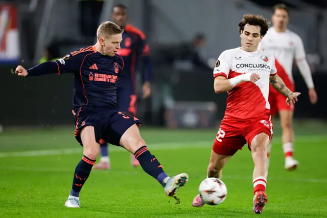 Oleksandr Zinchenko of Nottingham Forest FC battles for the ball