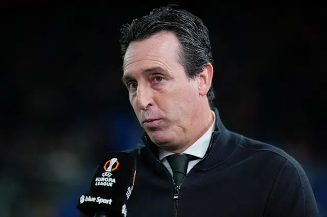 Unai Emery, Manager of Aston Villa, is interviewed