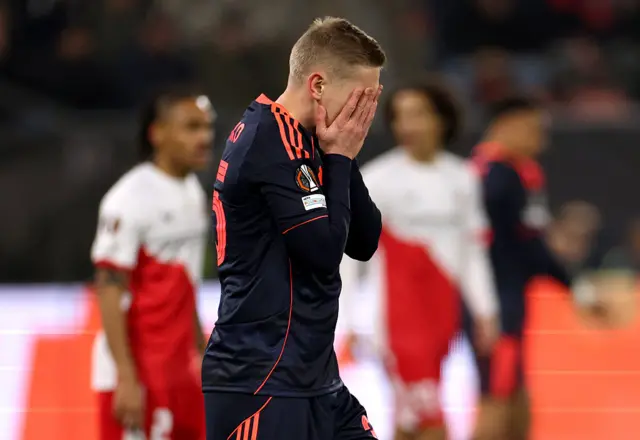 Oleksandr Zinchenko of Nottingham Forest reacts after a missed chance during the UEFA Europa League 2025/26 League Phase MD6 match between FC Utrecht and Nottingham Forest FC at Stadion Galgenwaard on December 11, 2025 in Utrecht, Netherlands.