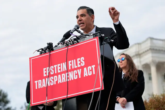 U.S. Rep. Robert Garcia (D-CA) speaks during a news conference on the "Epstein Files" outside the U.S. Capitol on November 18, 2025 in Washington, DC.