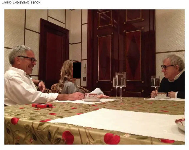 Jeffrey Epstein, redacted woman and Woody Allen