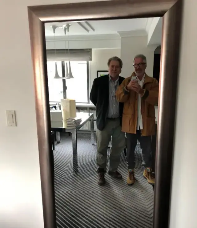 Steve Bannon pictured with Jeffrey Epstein in a mirror selfie