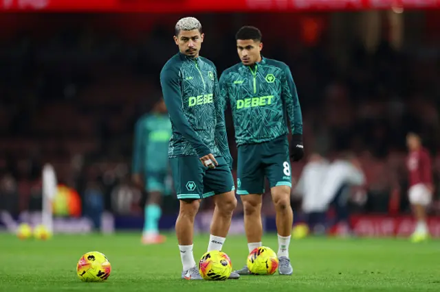 Andre and Joao Gomes of Wolverhampton Wanderers warm up