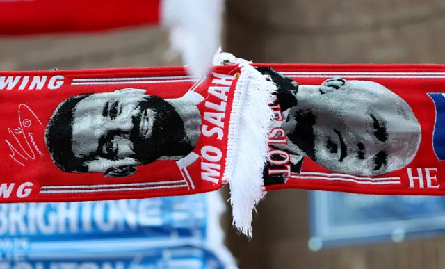 Scarves featuring Mohamed Salah of Liverpool and Arne Slot