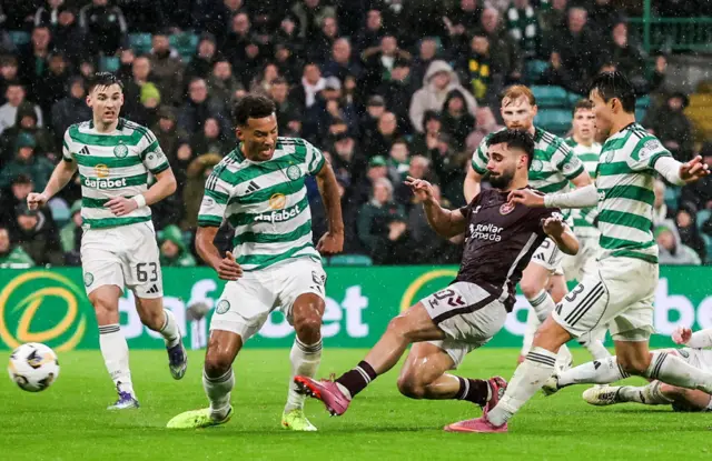 Claudio Braga makes it 1-0 to Hearts at Celtic Park