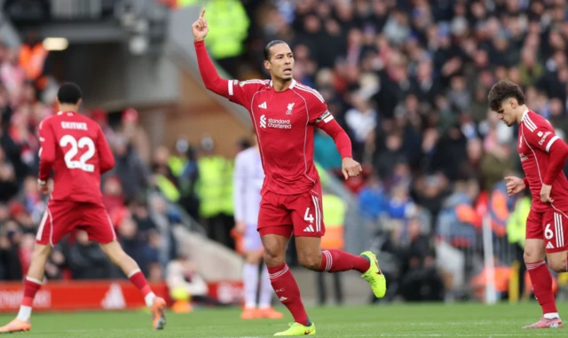 Virgil van Dijk of Liverpool celebrates