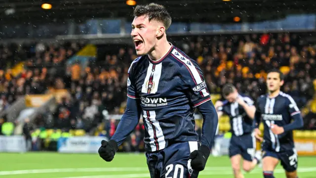 Cameron Congreve celebrates after scoring for Dundee against Livingston