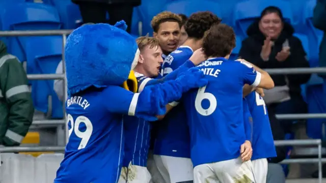 Cardiff celebrate Cian Ashford's goal