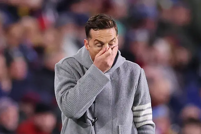 Scott Parker, Manager of Burnley, reacts