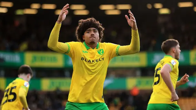 Norwich's Jovon Makama celebrating scoring against Southampton