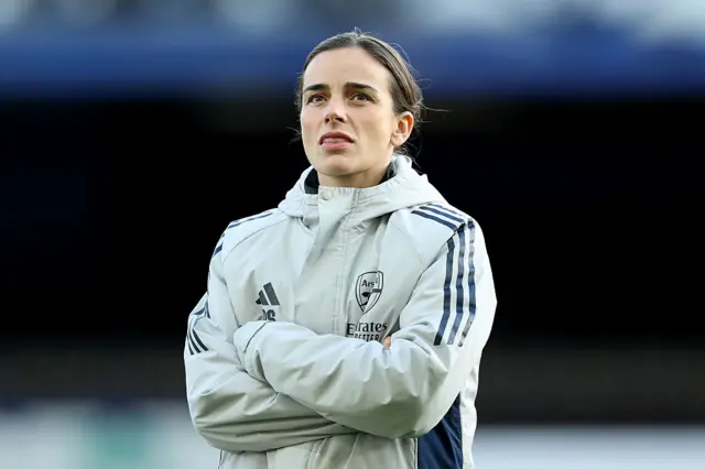 Renee Slegers, Manager of Arsenal, looks on prior to the Barclays Women's Super League match between Everton and Arsenal at Goodison Park on December 13, 2025 in Liverpool, England.