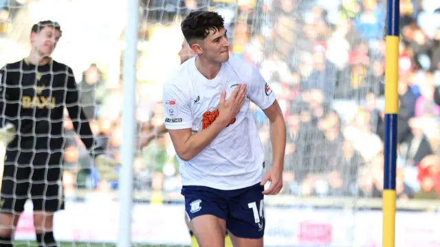 Jordan Storey celebrates scoring for Preston