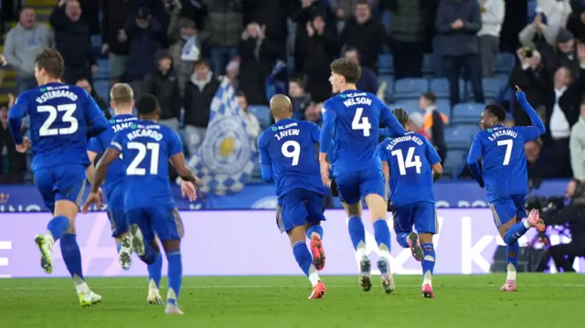 Leicester celebrate scoring