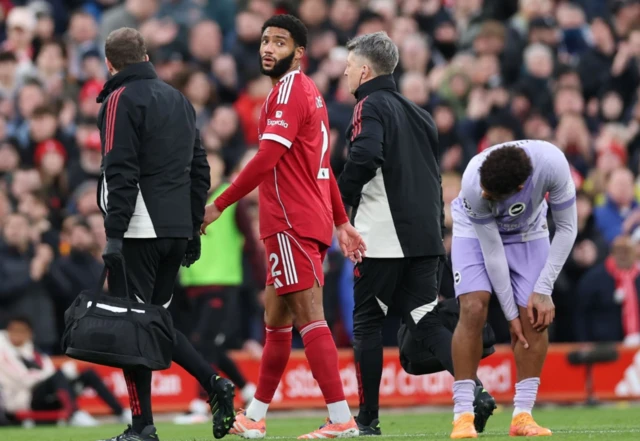 Joe Gomez of Liverpool leaves the pitch