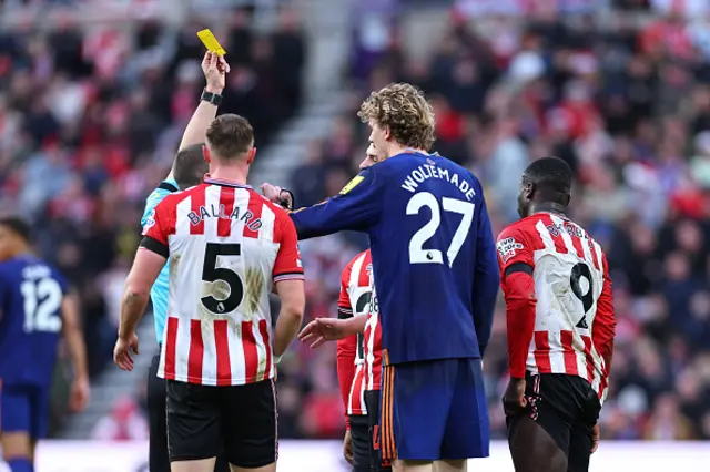 Brian Brobbey of Sunderland receives a yellow card