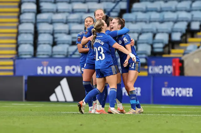 Shannon O'Brien of Leicester City Women celebrates with her team mates