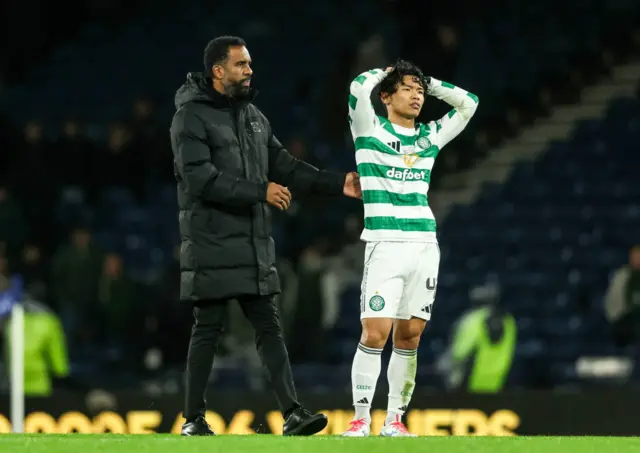 Celtic manager Wilfried Nancy with Reo Hatate