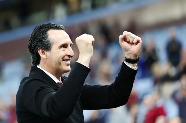 Aston Villa's Spanish head coach Unai Emery reacts