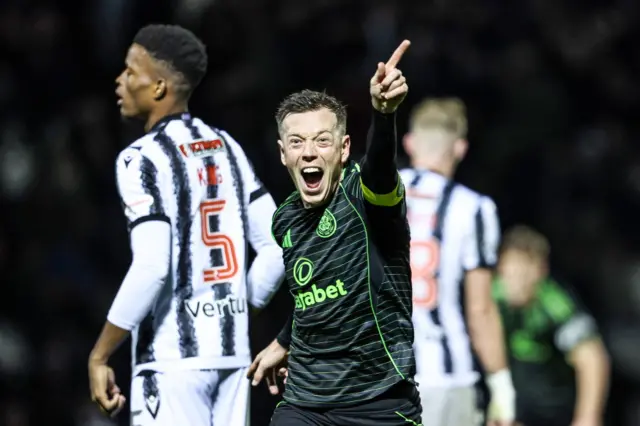 Callum McGregor celebrates his winning goal in Paisley