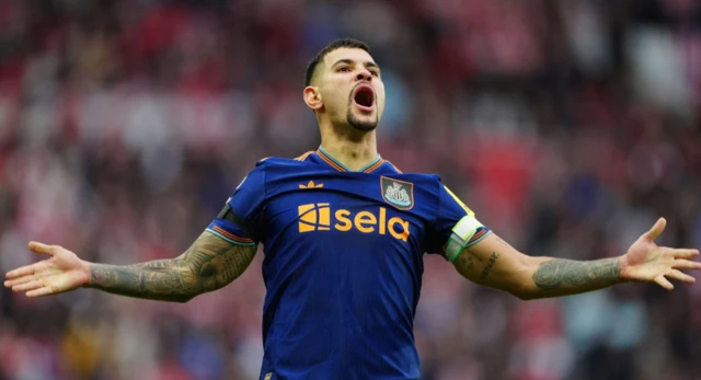 Newcastle United's Bruno Guimaraes reacts