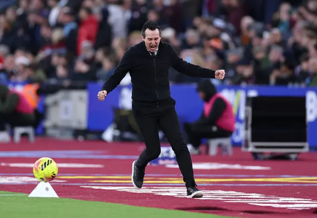Unai Emery, Manager of Aston Villa, celebrates
