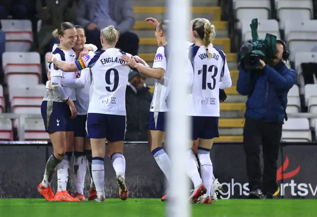 Martha Thomas of Tottenham Hotspur celebrates scoring her team's third goal