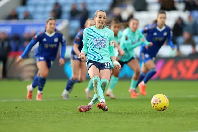 Kosovare Asllani of London City Lionesses misses from the penalty spot