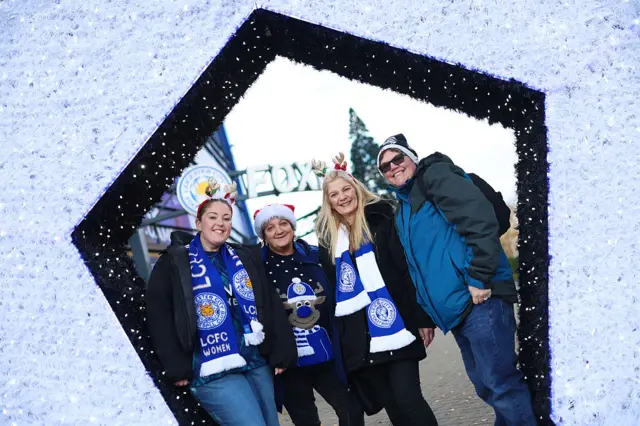Fans of Leicester City pose for a photo prior to the Barclays Women's Super League match between Leicester City and London City Lionesses