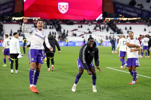 Morgan Rogers and Amadou Onana of Aston Villa celebrate