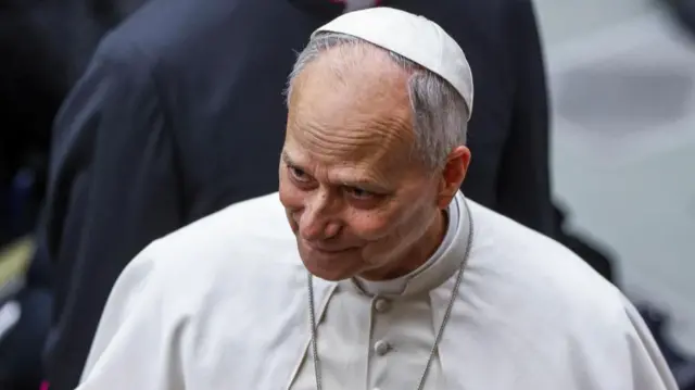 A photo taken above of Pope Leo