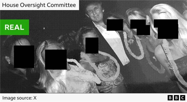 A photo of Donald Trump and six women - their faces have been redacted - released by the House Oversight Committee
