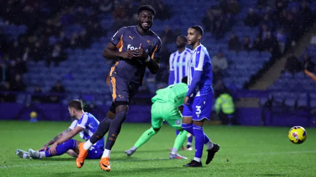Patrick Agyemang celebrates scoring