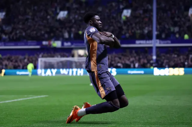 Patrick Agyemang celebrates scoring