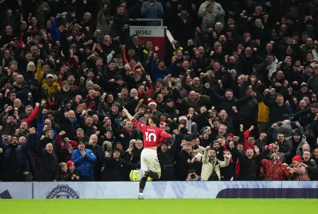 Manchester United's Matheus Cunha celebrates scoring their side's fourth goal of the game