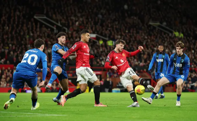 Manchester United's Mason Mount shoots at goal