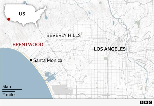 a map of where the Brentwood neighborhood is within Los Angeles