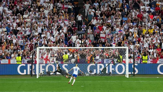 Chloe Kelly scores the winning penalty for England at Euro 2025