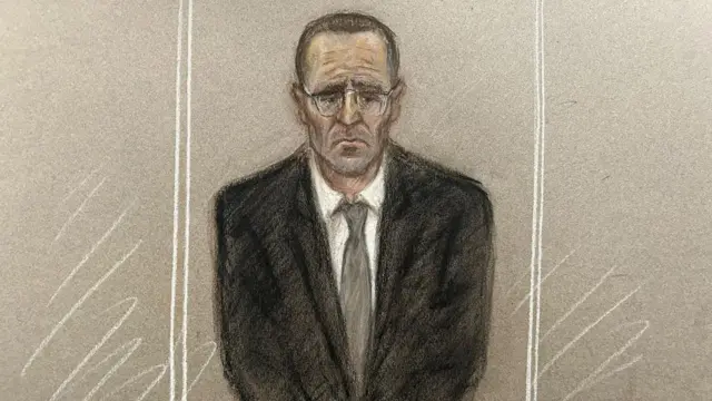 Paul Doyle in the stand in court, sketch from court artist.