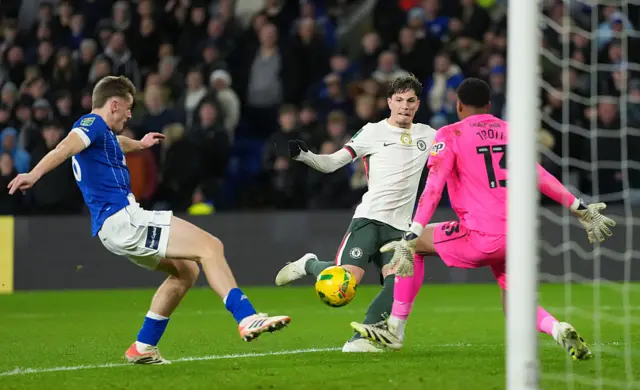 Alejandro Garnacho of Chelsea scores his team's first goal during the Carabao Cup Quarter Final match between Cardiff City and Chelsea at Cardiff City Stadium on December 16.