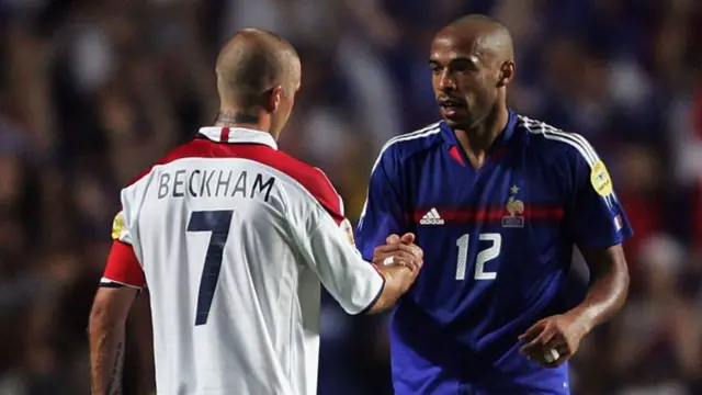 David Beckham and Thierry Henry shake hands