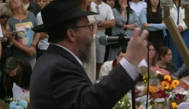 A Rabbi speaks during a memorial event held in Sydney