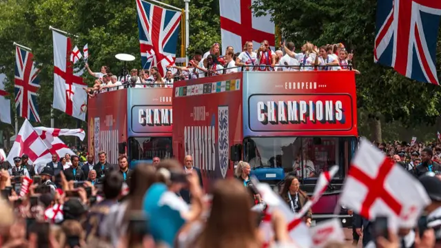 England Women's open-top bus parade following their Euro 2025 triumph