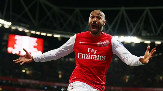 Thierry Henry celebrates scoring for Arsenal