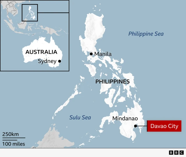A map shows where the alleged gunmen travelled from in Australia and Philippines
