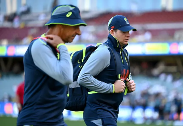 Steve Smith of Australia leaves the ground